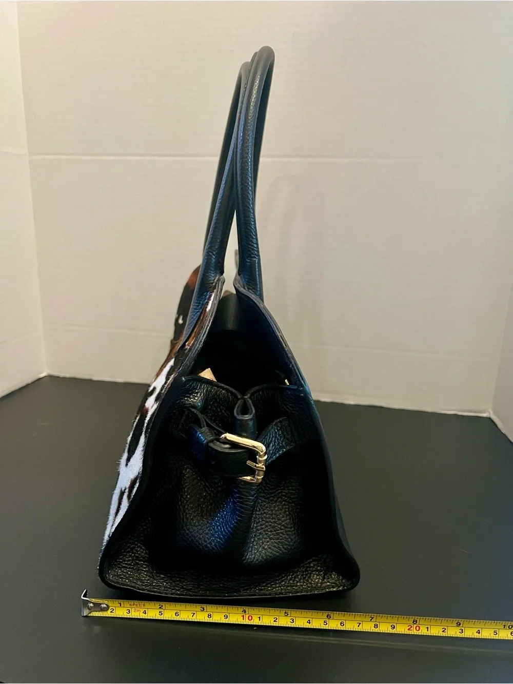 Cowhide Pattern Top-Handle Women's Bag in Brown and Black